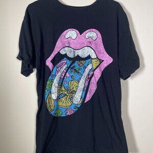 The Rolling Stones lips and tongue graphic black T-shirt Pink Lips S/M!